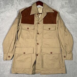 Woolrich Coat Mens M Beige Canvas Hunting Field Jacket Shooting Outdoor *FLAWS